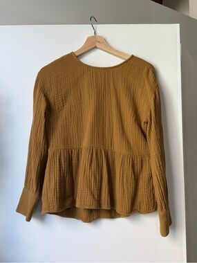 Madewell Mustard Textured Peplum Long-Sleeve Top